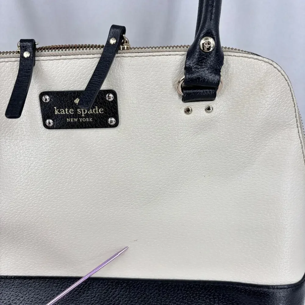 Kate Spade Rachelle Berkeley Satchel‎ Handbag Cream Black Leather Double Handle